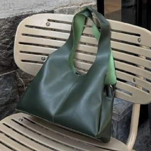 Slouchy Leather Hobo Bag Forest Green Loop Handle 26x20cm