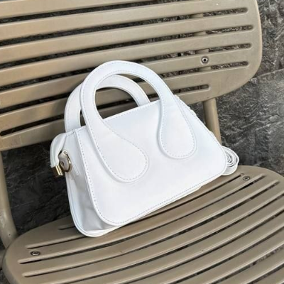 Mini Structured Crossbody Bag White Silver Hardware 23x14cm