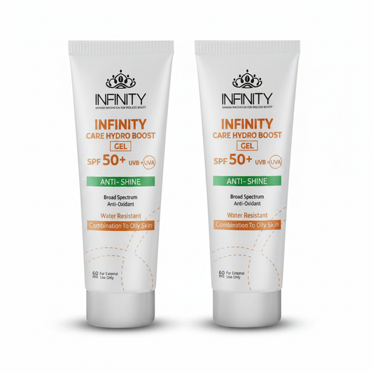 Infinity Care Hydro Boost Gel SPF 50 Anti Shine Duo White Background