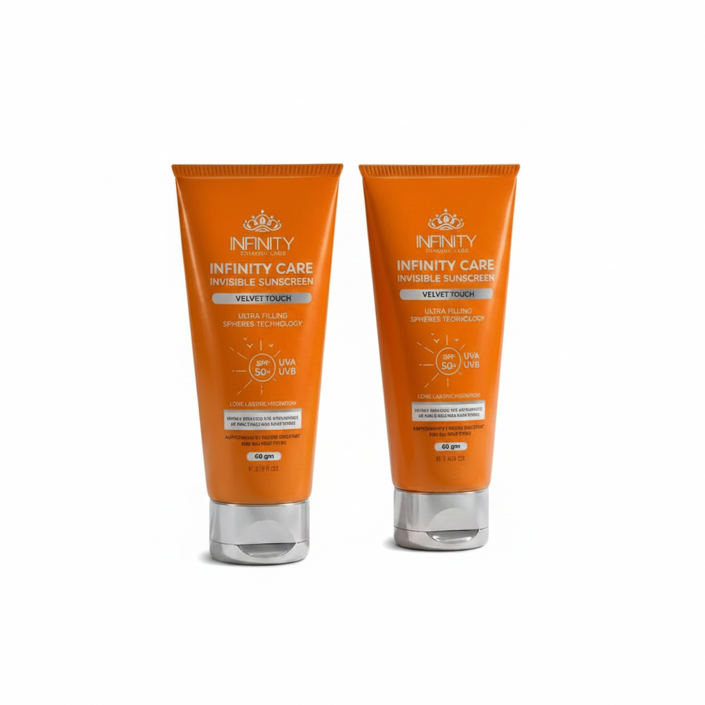 Infinity Care Invisible Sunscreen Velvet Touch Orange Duo White Background