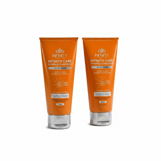 Infinity Care Invisible Sunscreen Velvet Touch Orange Duo White Background