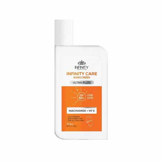 Infinity Care Sunscreen Ultra Fluid 50gm White Background SEO Ready