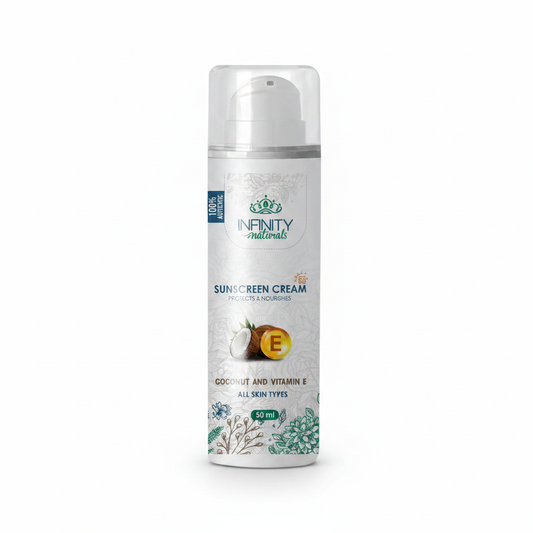 Infinity Naturals Sunscreen Cream Coconut Vitamin E White Background