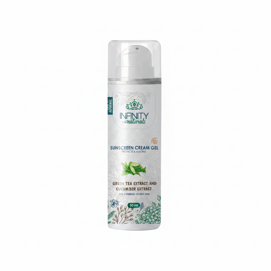 Infinity Naturals Sunscreen Cream Gel Green Tea Cucumber White Background