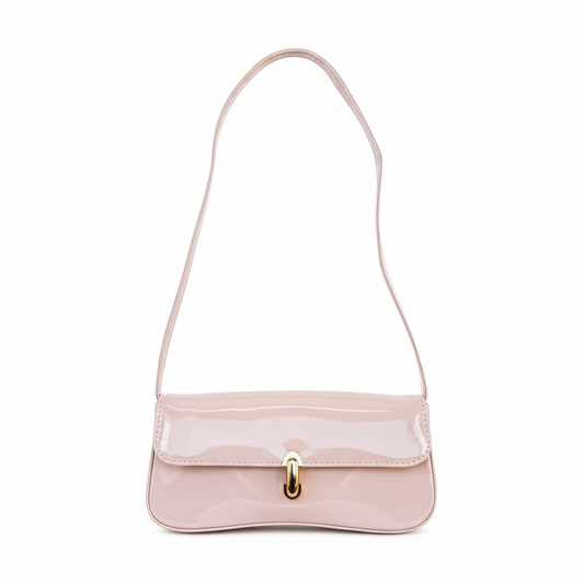 Light pink blush patent leather shoulder bag - saturated