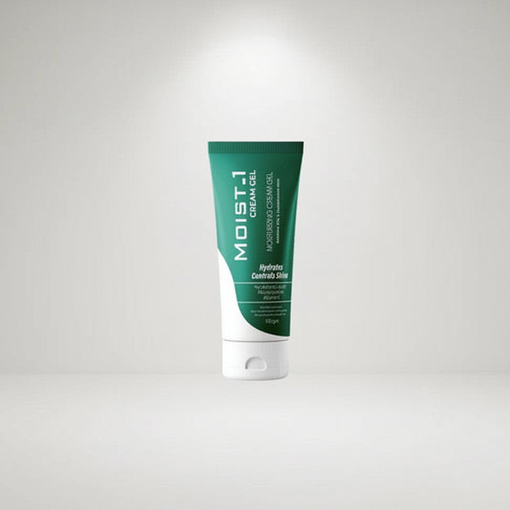 Tube of MOIST1 cream gel on a white background