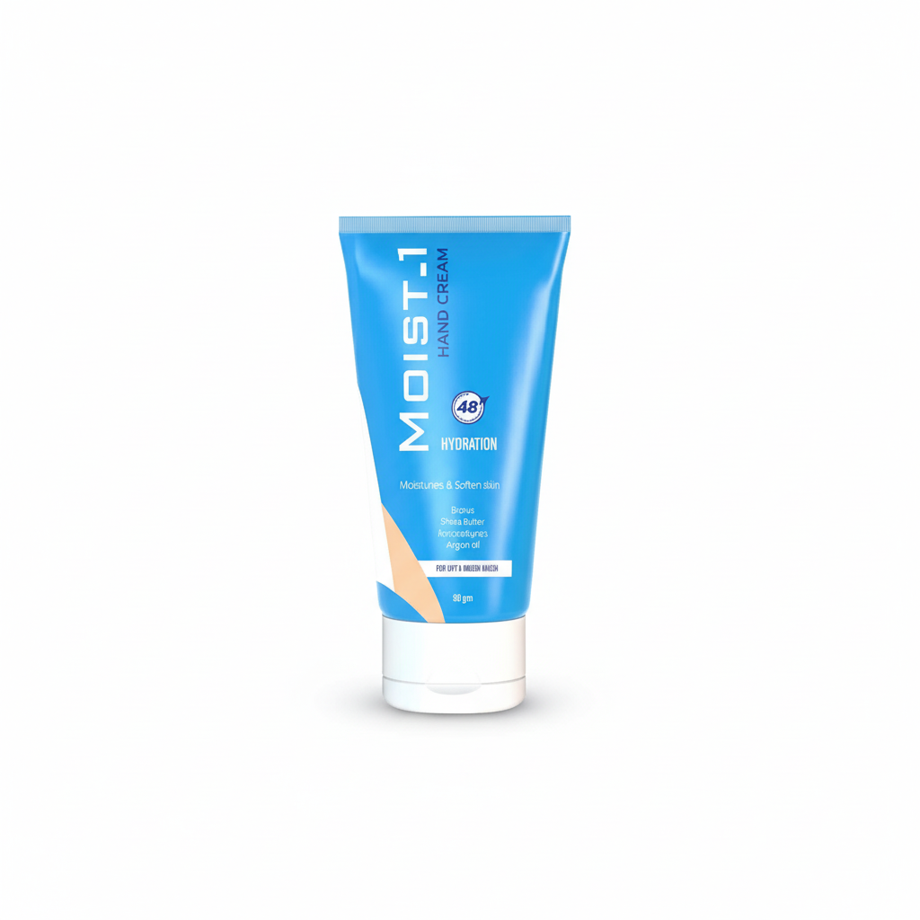 Tube of Moist-1 hand cream on a white background