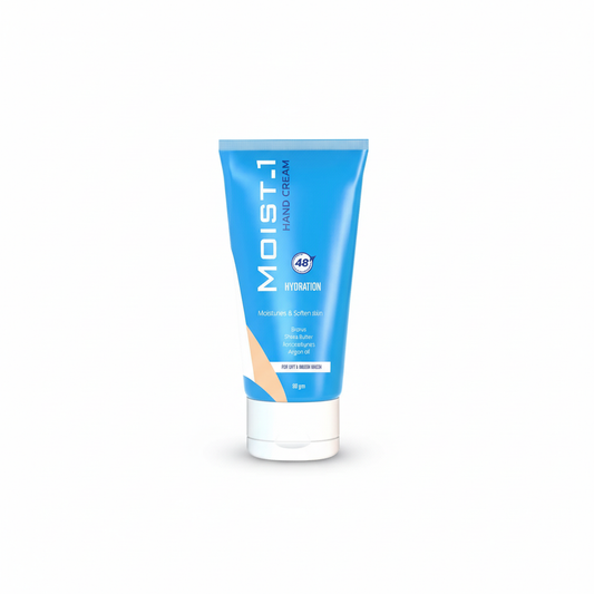 Tube of Moist-1 hand cream on a white background