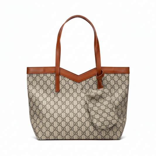 Monogram tote with brown trim - saturated colors