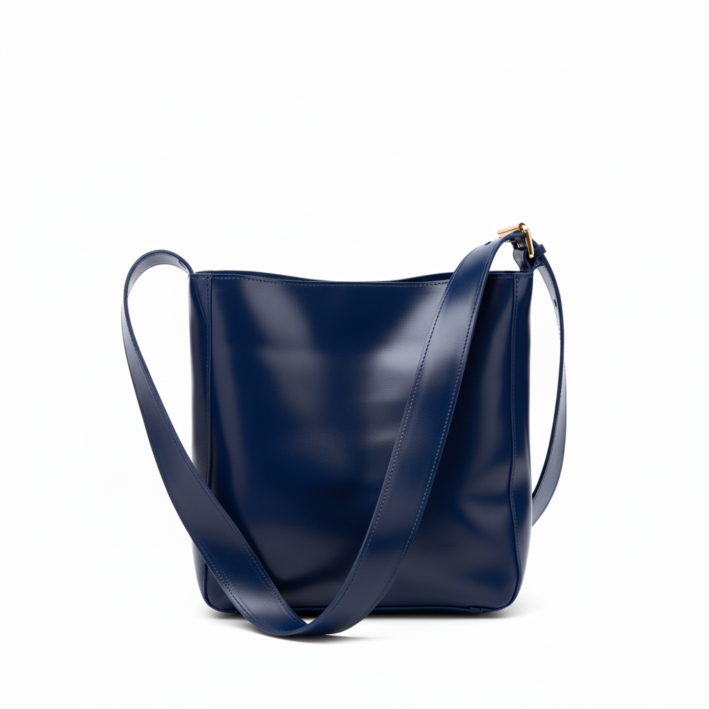 Navy blue leather crossbody tote - saturated