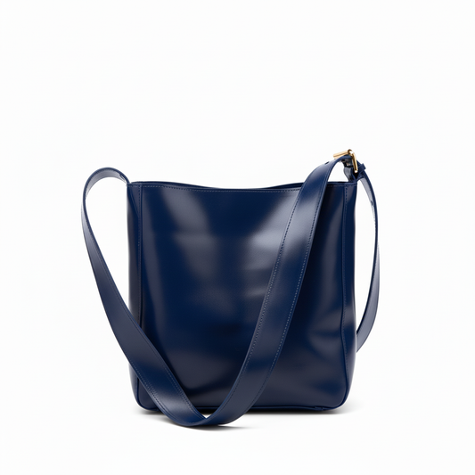 Navy blue leather crossbody tote - saturated