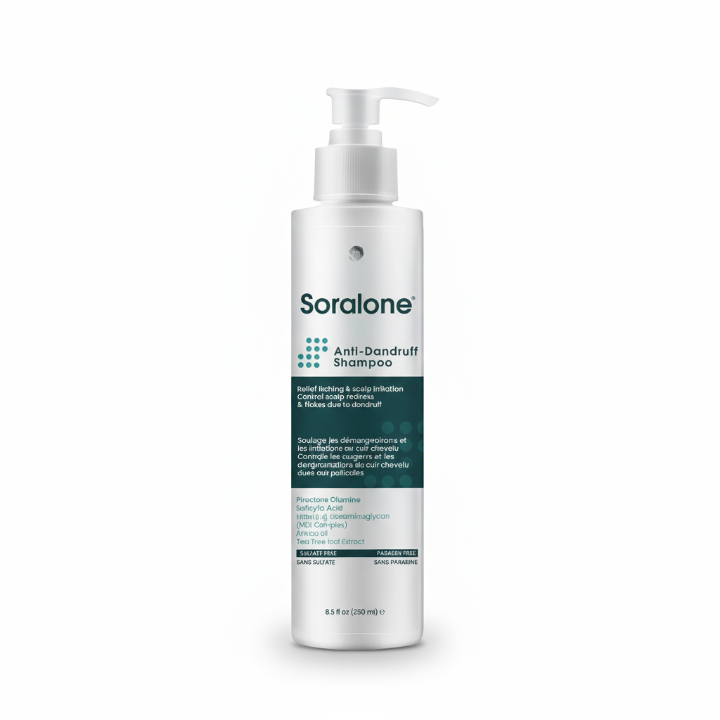 Soralone Anti-Dandruff Shampoo with pure white background