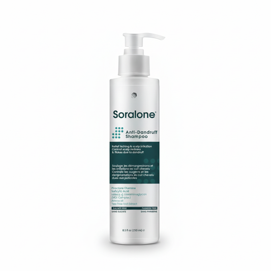 Soralone Anti-Dandruff Shampoo with pure white background
