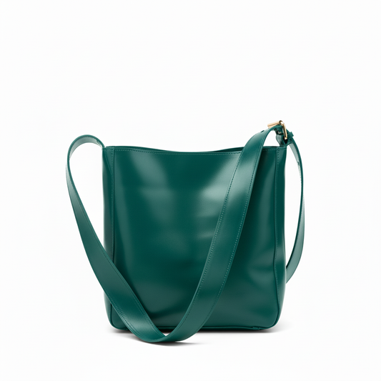 Teal turquoise green leather crossbody tote