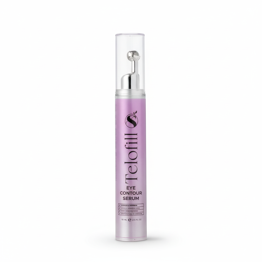 Eye contour serum bottle with visible brand on a white background