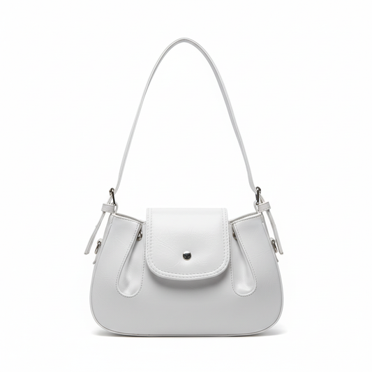 White leather handbag front view