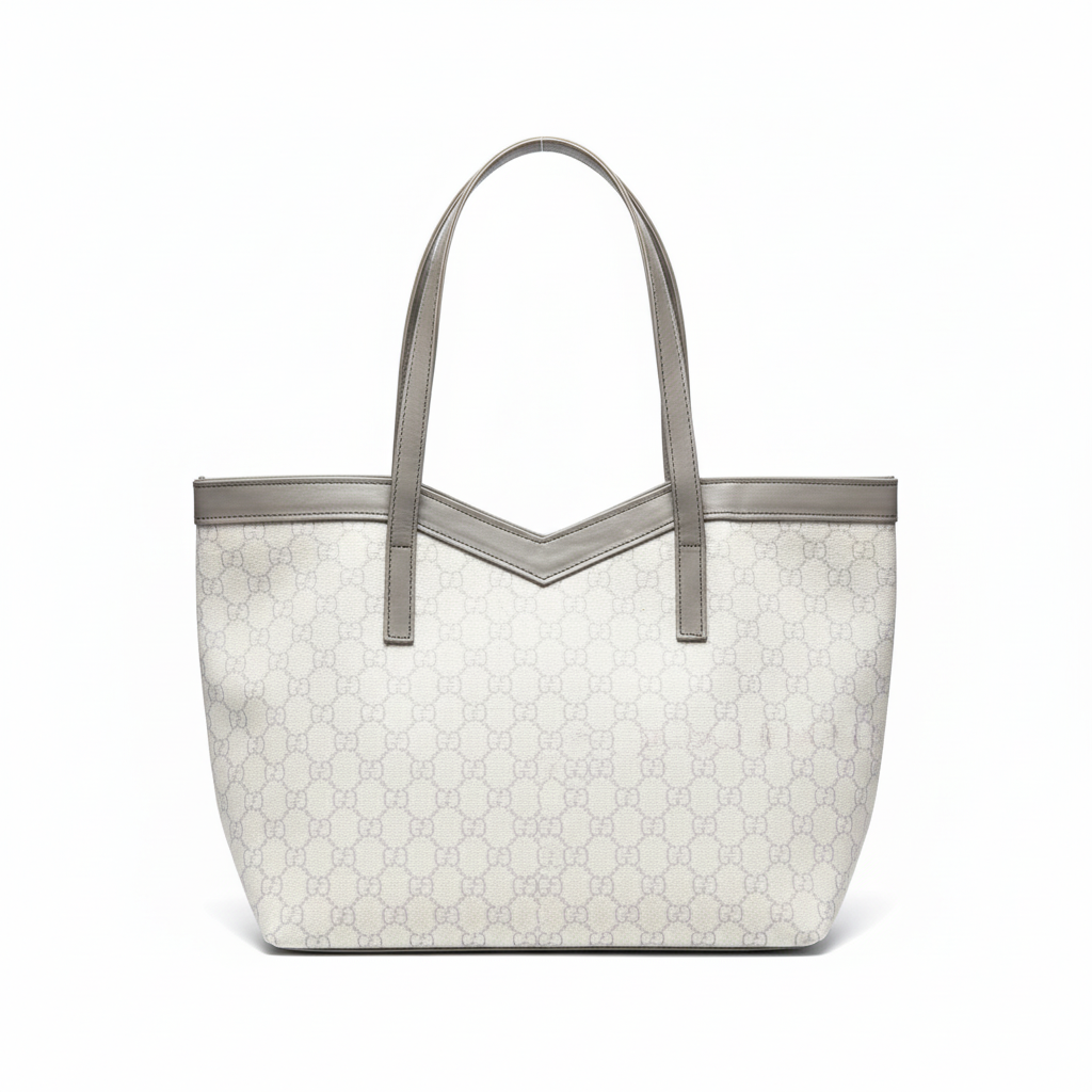 White monogram tote with grey trim - saturated colors